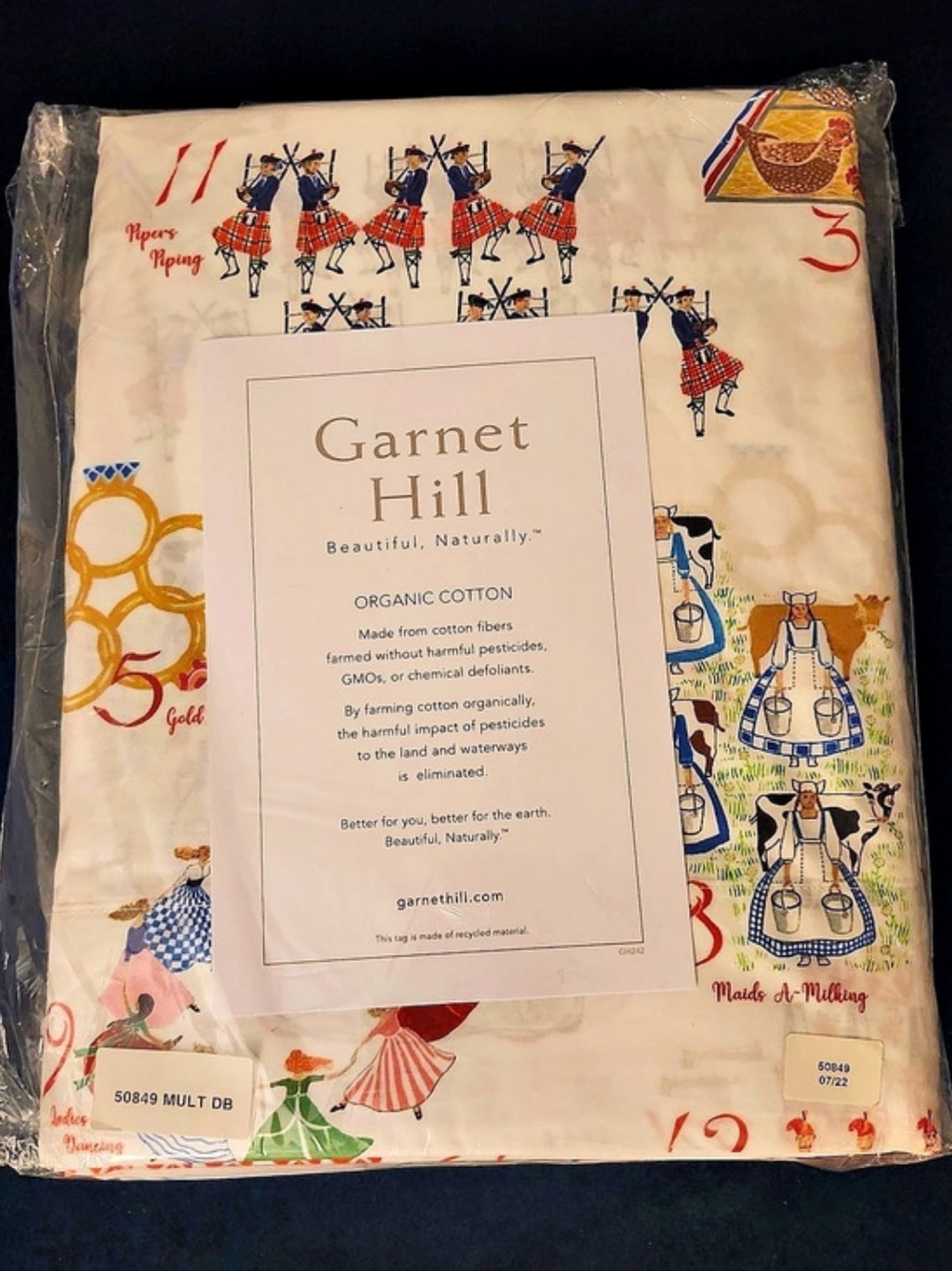 Garnet Hill The Twelve Days of Christmas Organic-Cotton Percale Sheet Set Sheet